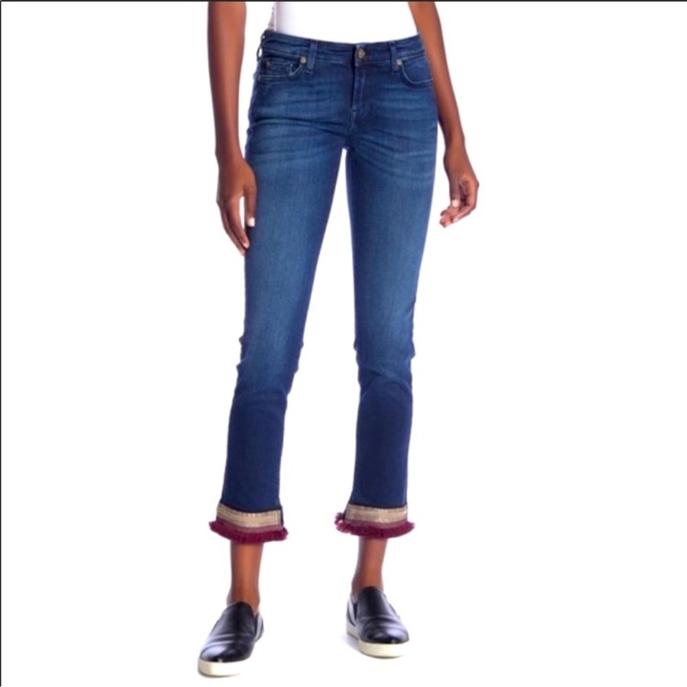7 For All Mankind Blue Jeans with Red and Tan Cuffs